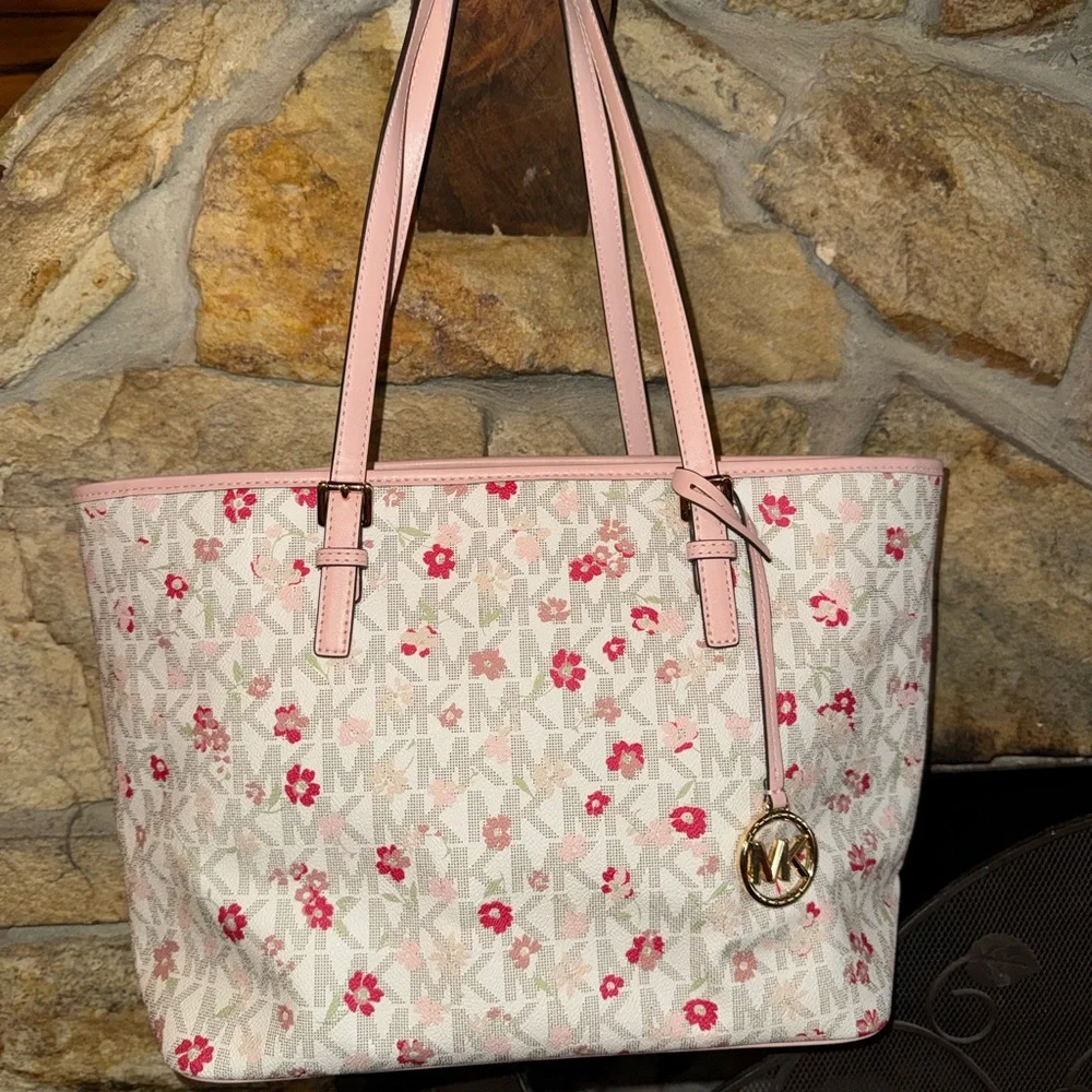 Michael Kors Pink Floral Tote Bag - Picture 1 of 9